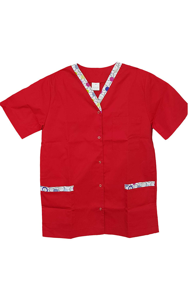 Bluza personal medical cu contrast cerculete rosu capse V