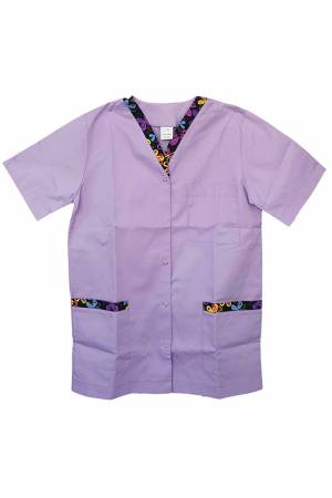 Bluza personal medical cu contrast f mov deschis capse V